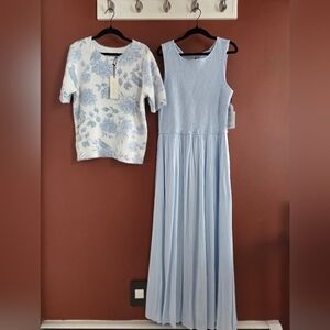 NWT Blue Summer Set | Rachel Zoe Floral Top M + Japna Maxi Dress XL
